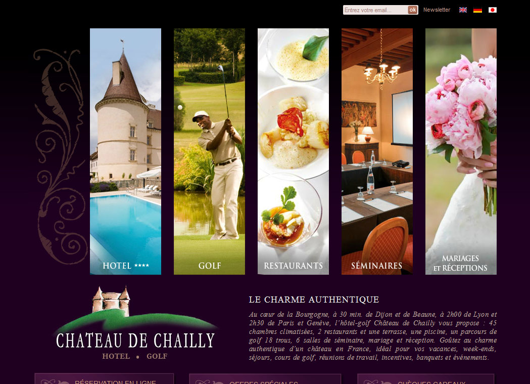 Création site internet pour Le Château de Chailly, hôtel restaurant golf en Bourgogne